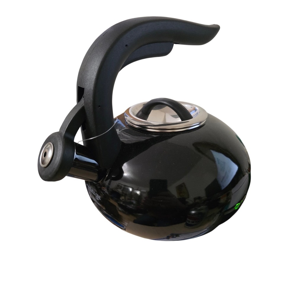 Copco Arc Enamel on Steel Tea Kettle Black Whistling Stovetop 1.8 Qt 1.7 L New